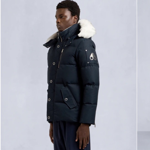 Moose Knuckles Men's Black Puffer with White Fur Hood